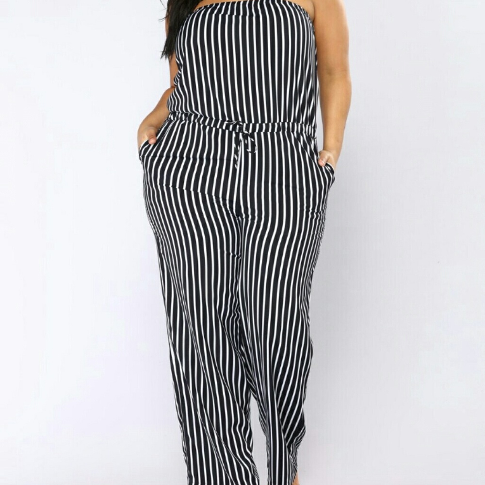 Navy & white striped jumpsuit / romper.